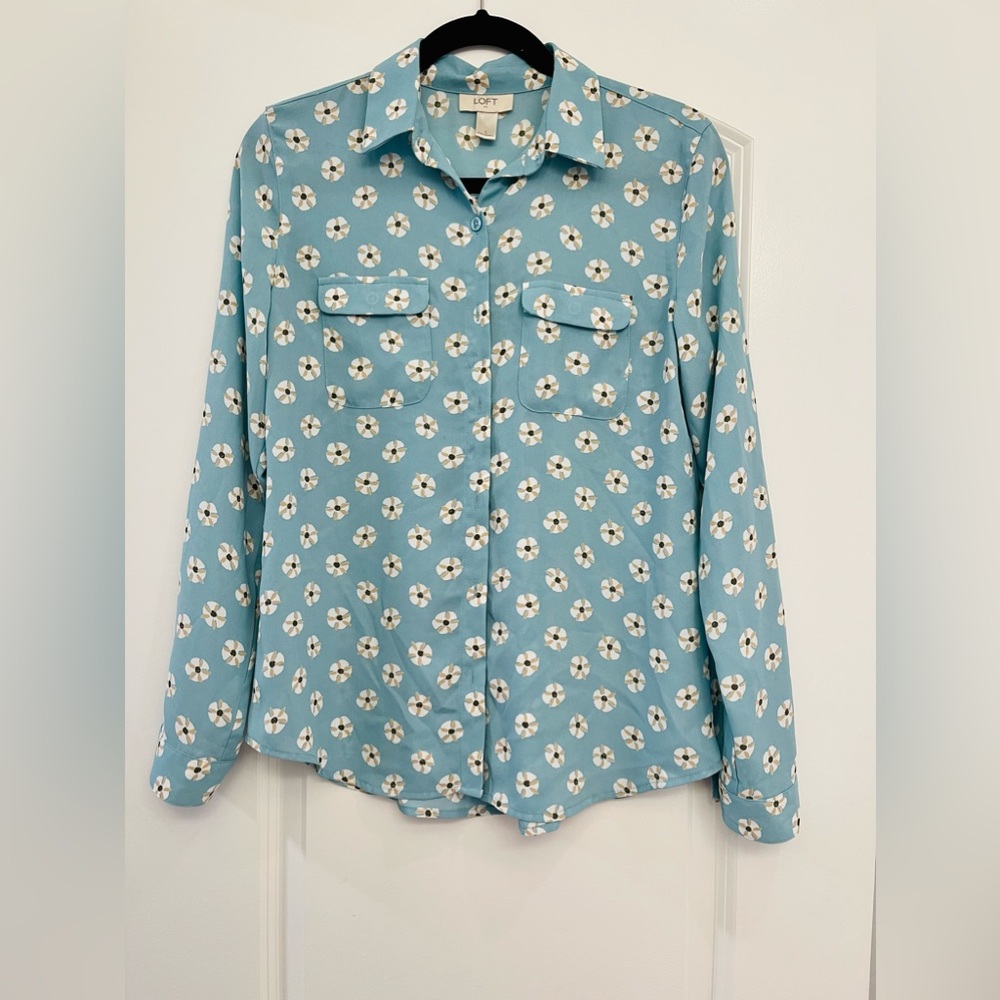 LOFT Blue Floral Button-Down Shirt